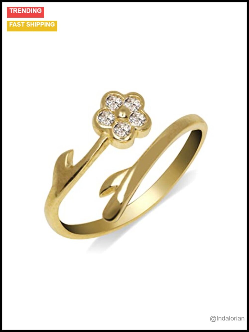 Solid 10K Gold Flower Toe Ring CZ Wrap Adjustable Foot Jewelry Hypoallergenic